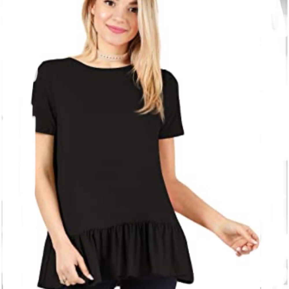 Juicy Couture Shift Peplum Top Black Short Sleeve Size Small